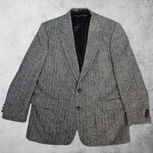 Vintage Deansgate Grey Herringbone Wool Blazer Sport Coat Jacket Two Button 44L